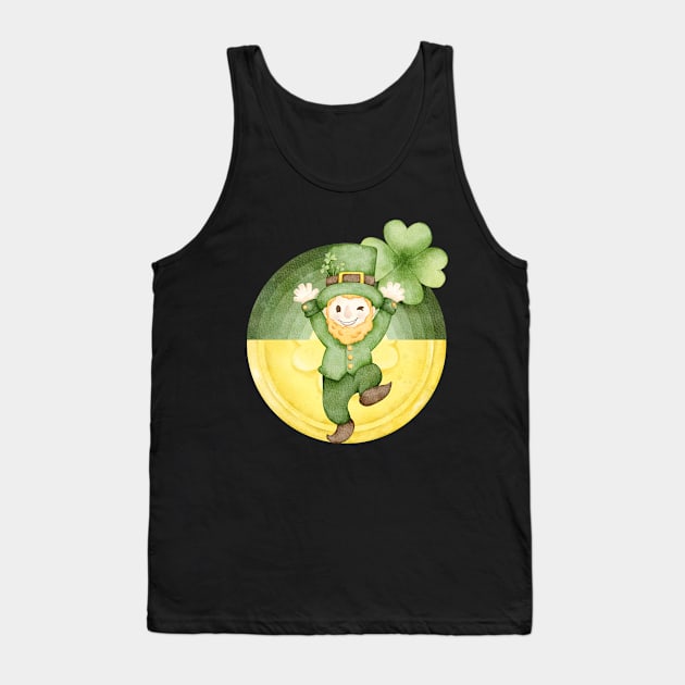 Leprechaun Irish Man with gold, green rainbow with clover. Enjoy St. Paddy's Day! Tank Top by UnCoverDesign